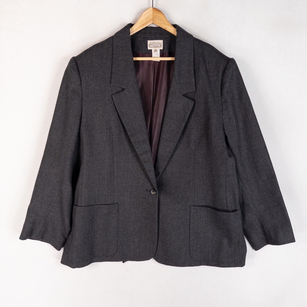 The Villager Womens Blazer 24W Gray Wool Vintage Made in USA Professional Office